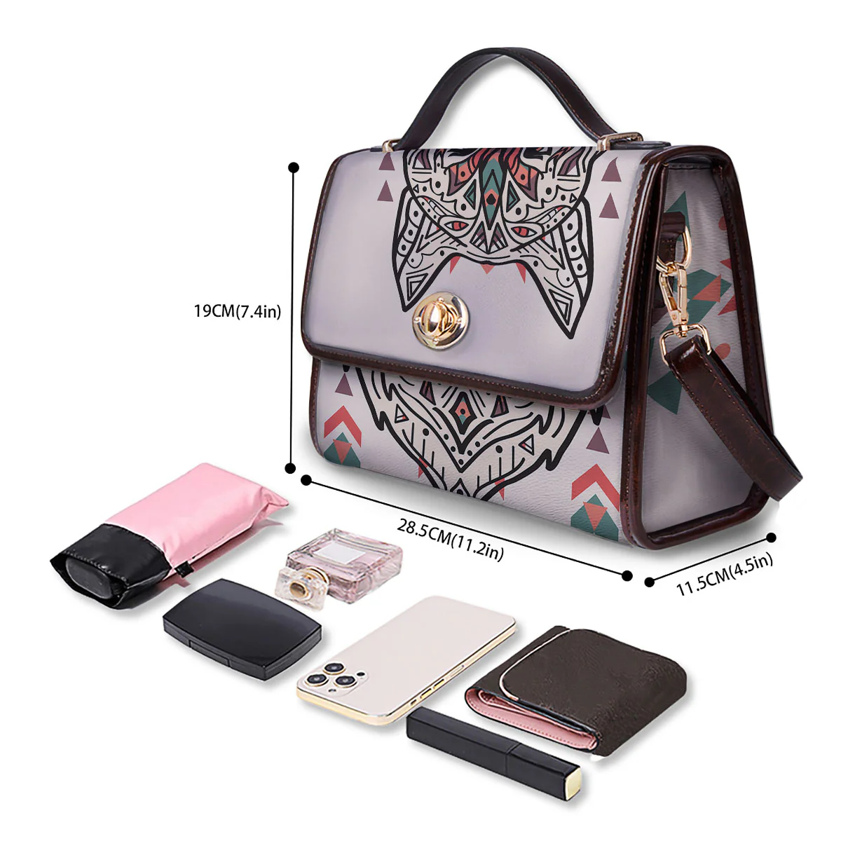 Spiritual Wolf Native American Print Women's Satchel Bag - Image 4