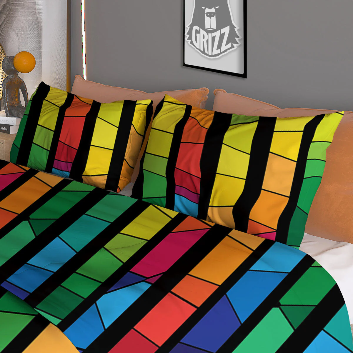 Square Stained Glass Mosaic Print Duvet Cover Bedding Set - Image 3