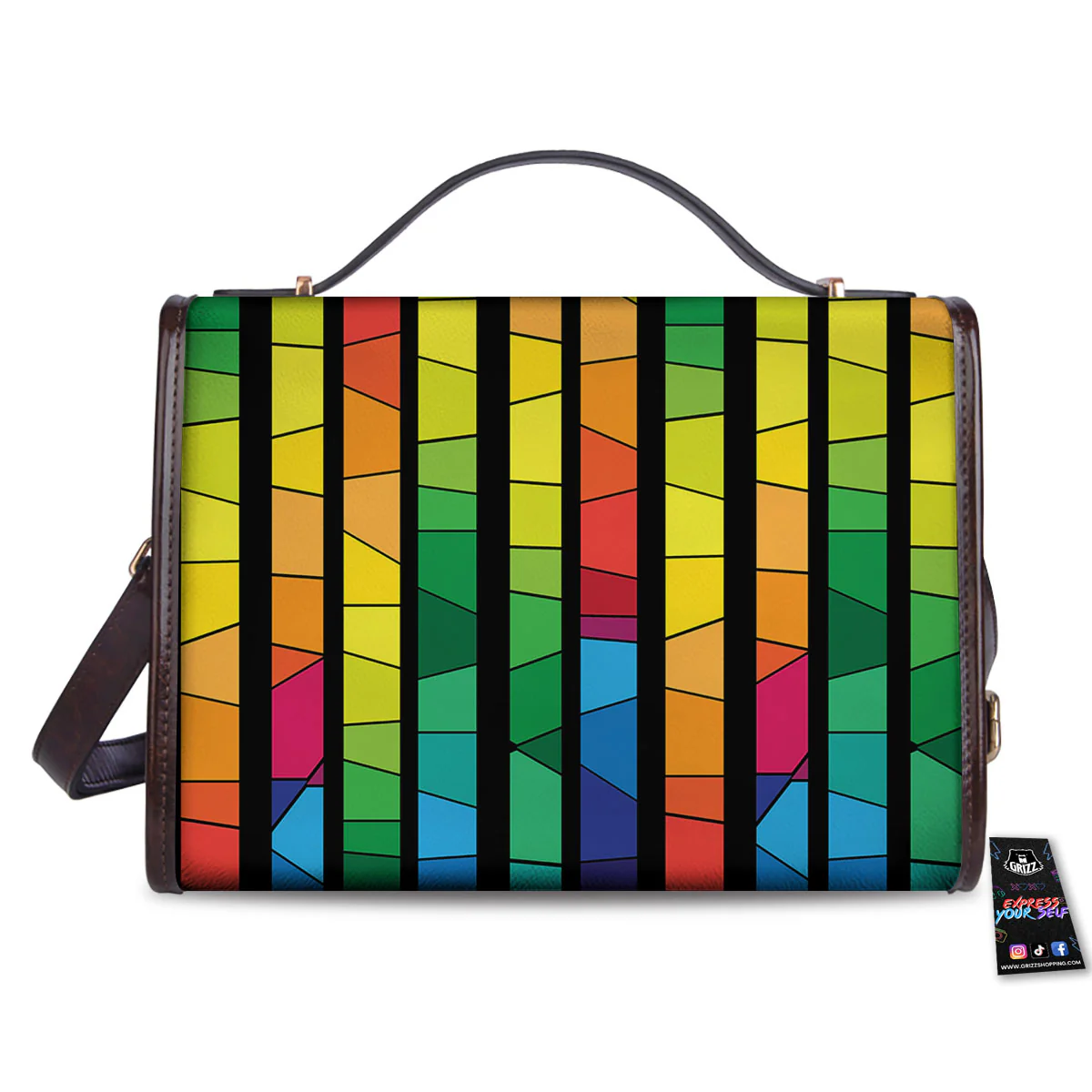 Square Stained Glass Mosaic Print Women's Satchel Bag - Image 2
