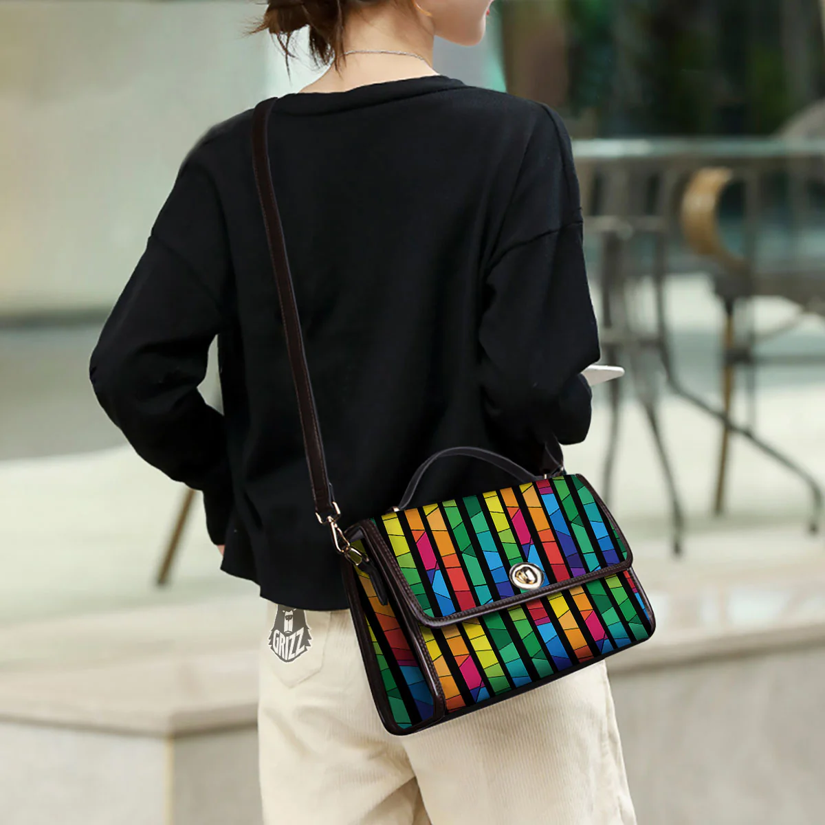 Square Stained Glass Mosaic Print Women's Satchel Bag - Image 3