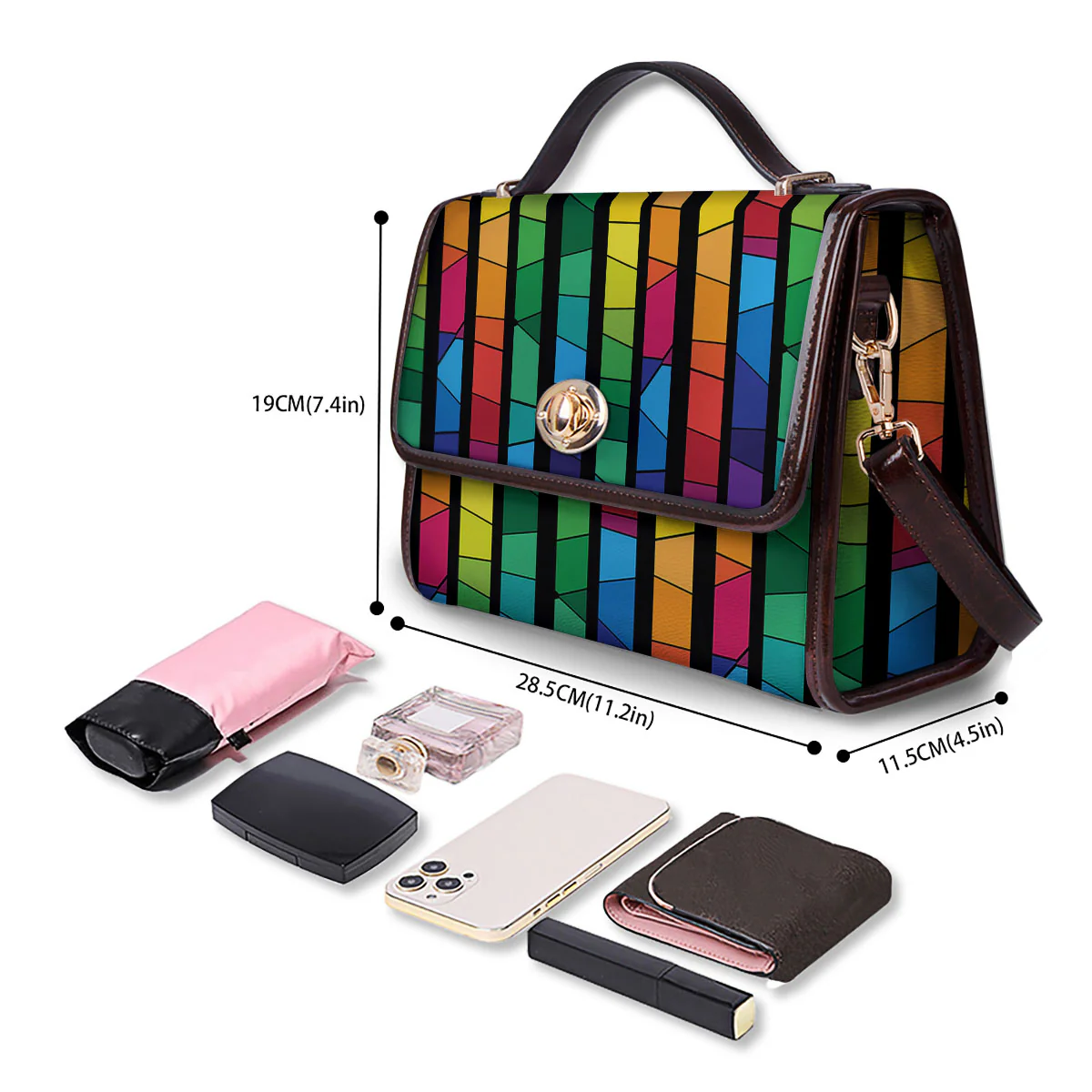 Square Stained Glass Mosaic Print Women's Satchel Bag - Image 4