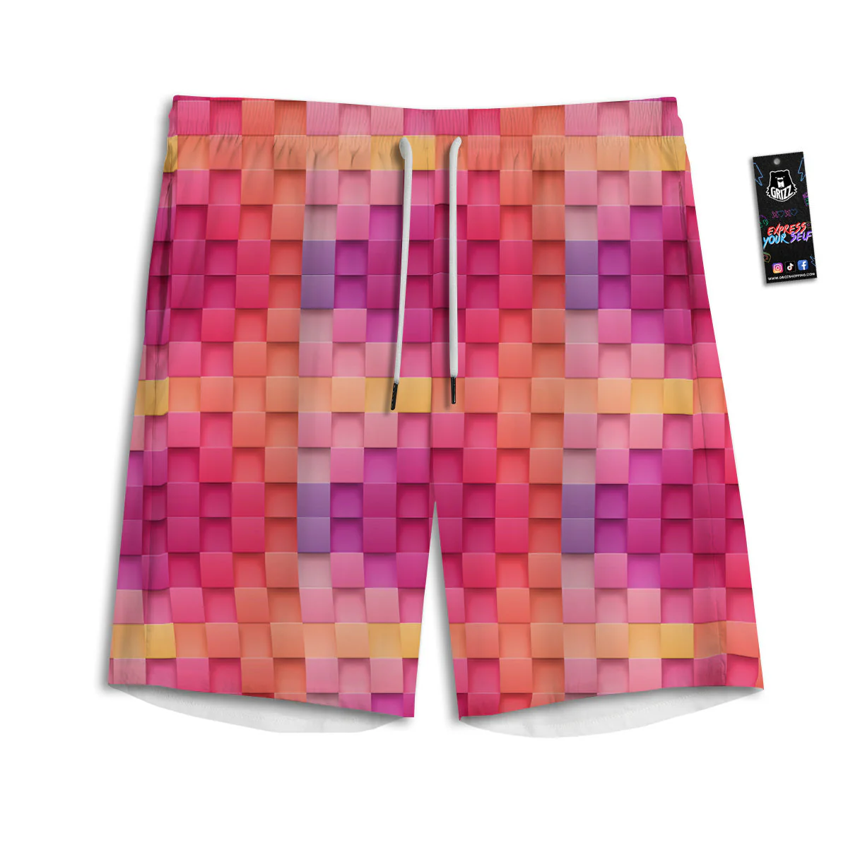 Square Tile 3D Colorful Print Pattern Men's Athletic Shorts