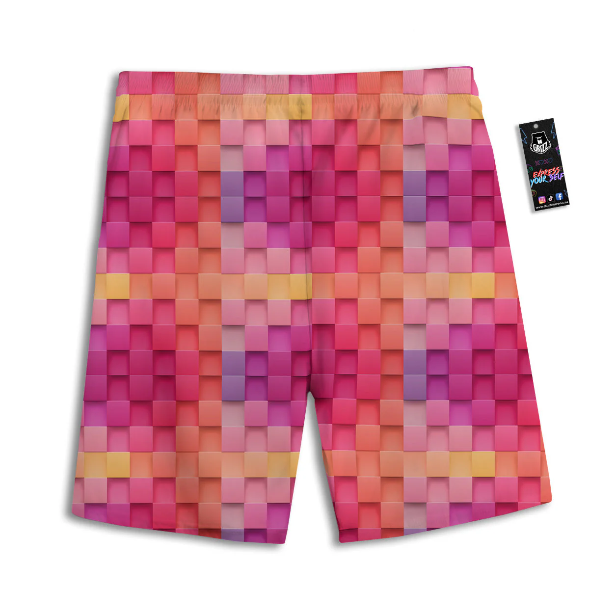 Square Tile 3D Colorful Print Pattern Men's Athletic Shorts - Image 2