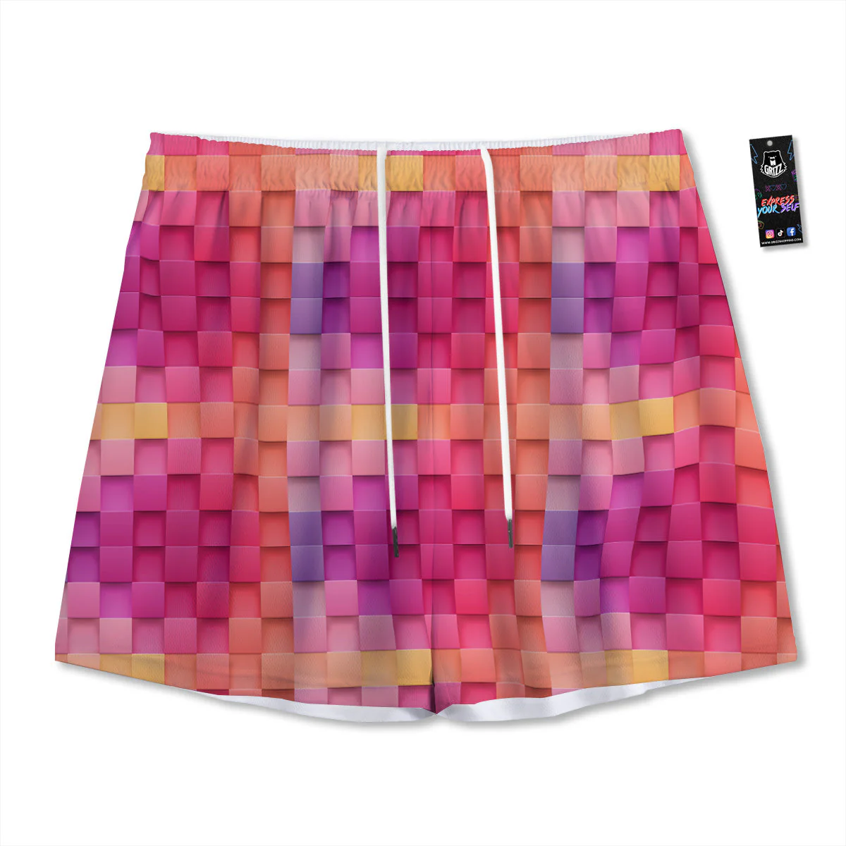 Square Tile 3D Colorful Print Pattern Mesh Shorts