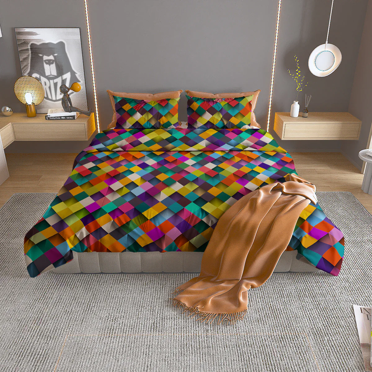 Squares 3D Colorful Print Pattern Duvet Cover Bedding Set