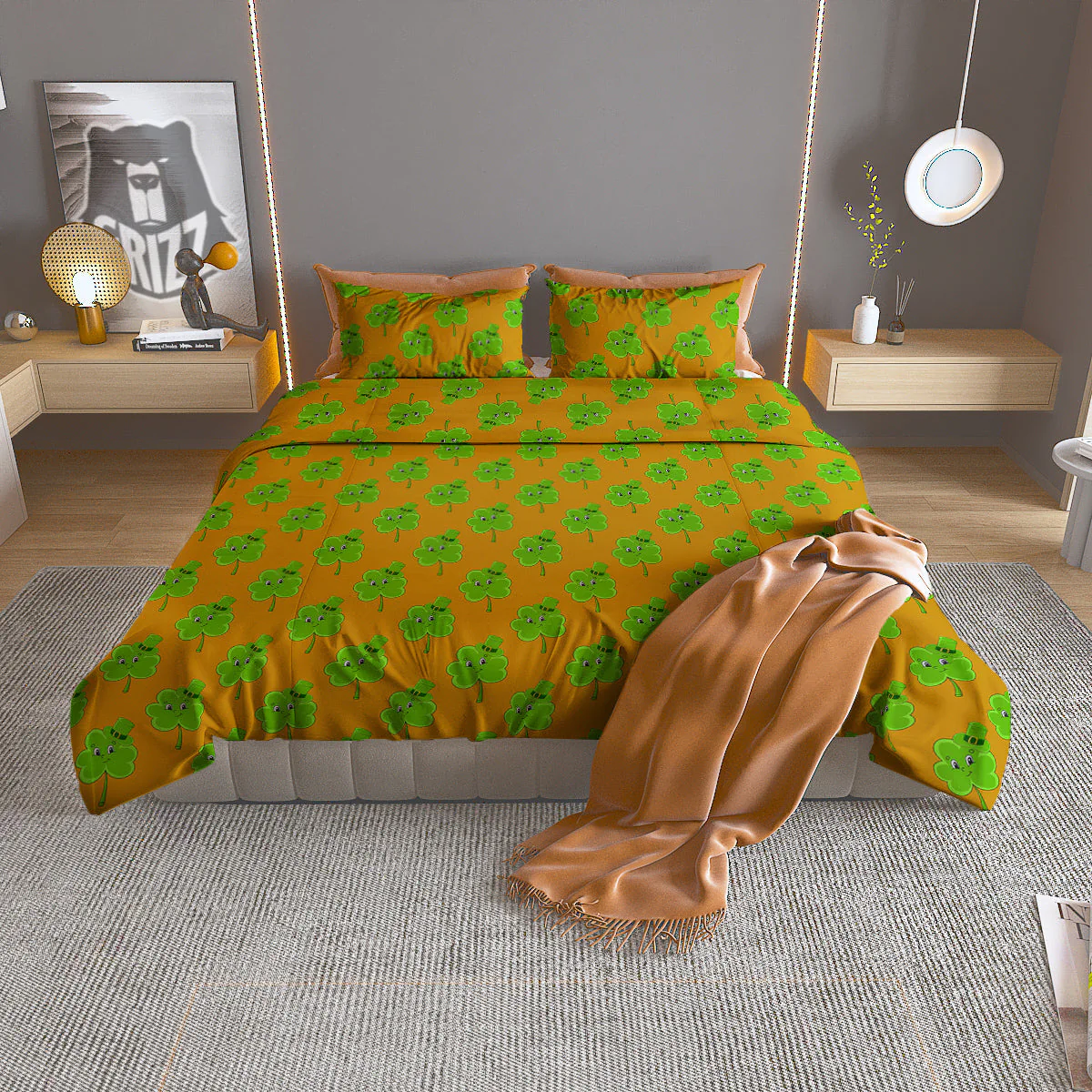 St. Patrick's Day Cute Clover Print Duvet Cover Bedding Set