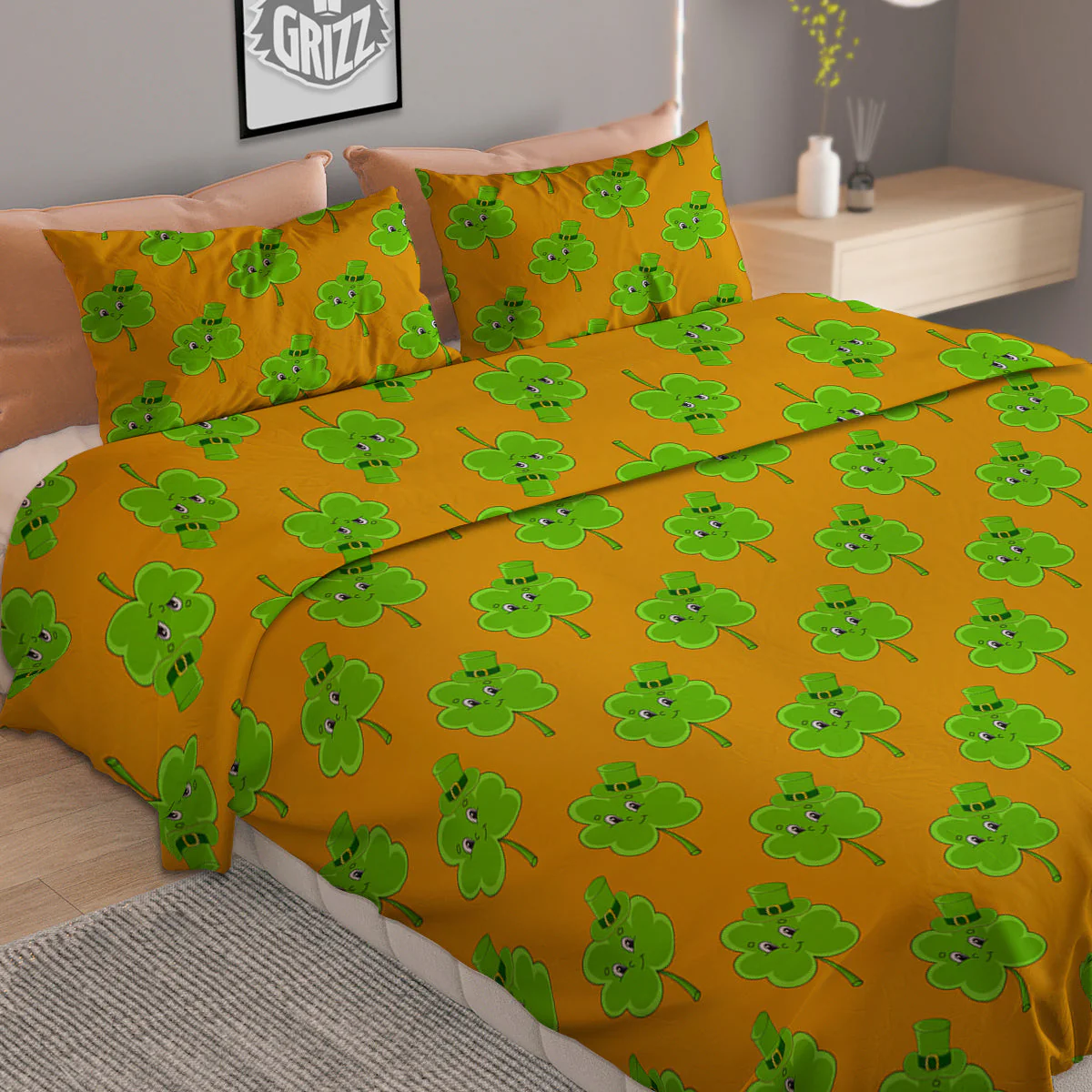 St. Patrick's Day Cute Clover Print Duvet Cover Bedding Set - Image 2