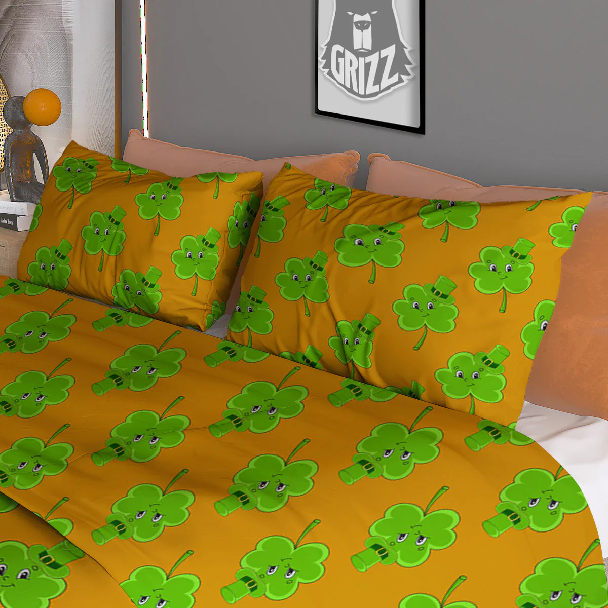 St. Patrick's Day Cute Clover Print Duvet Cover Bedding Set - Image 3