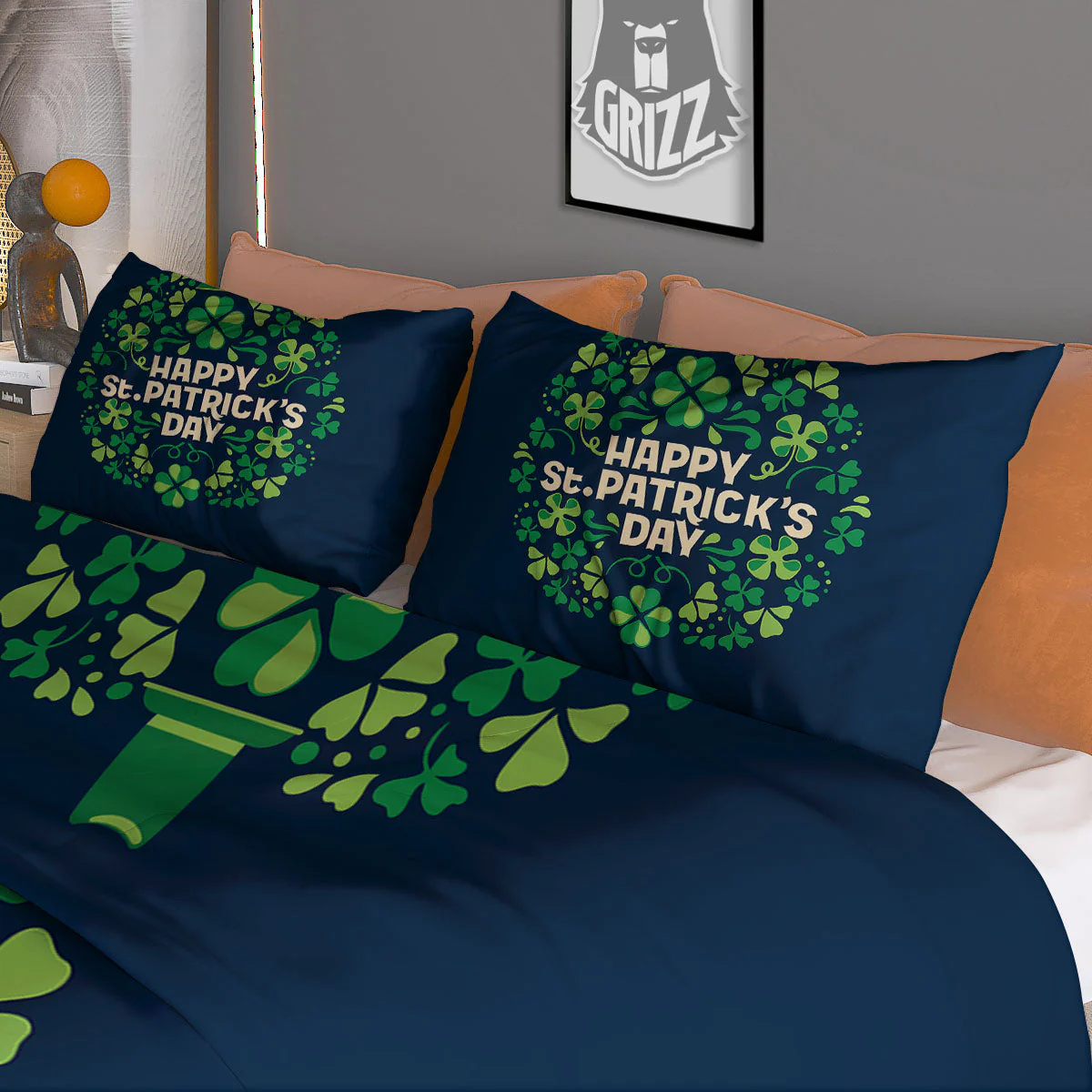 St. Patrick's Day Green Clover Print Duvet Cover Bedding Set - Image 3