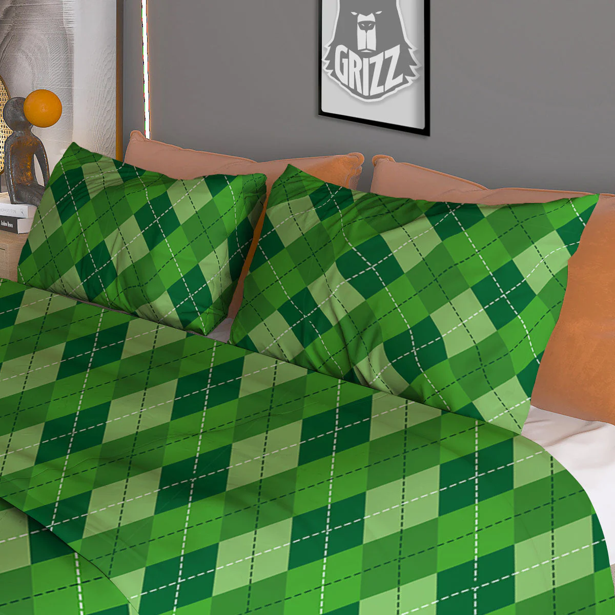 St. Patrick's Day Green Plaid Print Duvet Cover Bedding Set - Image 3