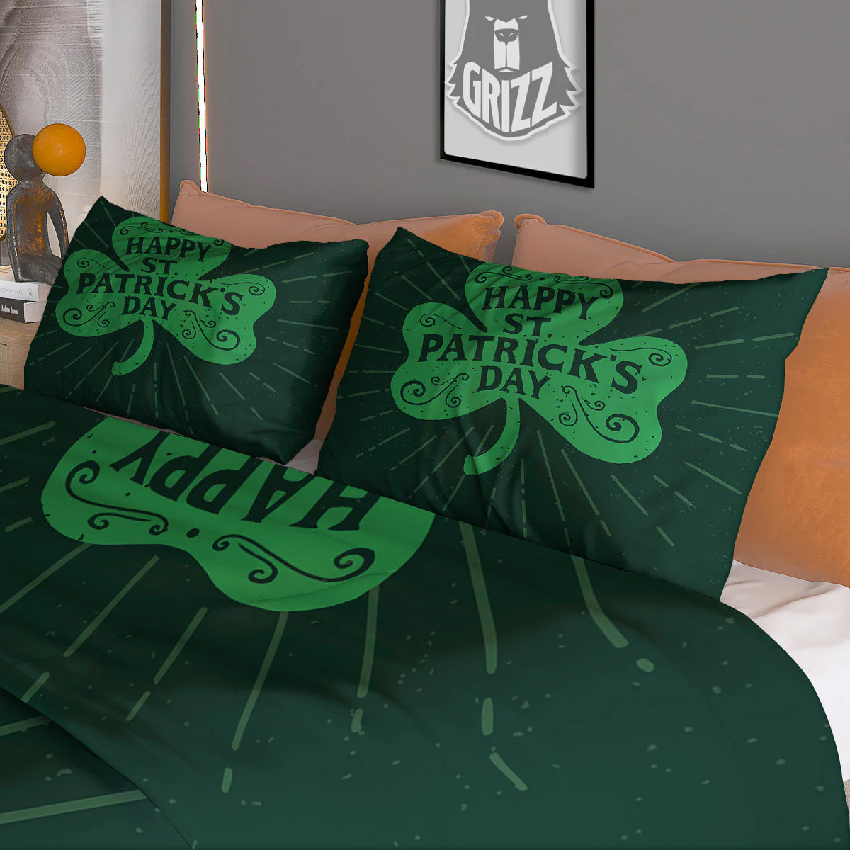 St. Patrick's Day Irish Clover Print Duvet Cover Bedding Set - Image 3
