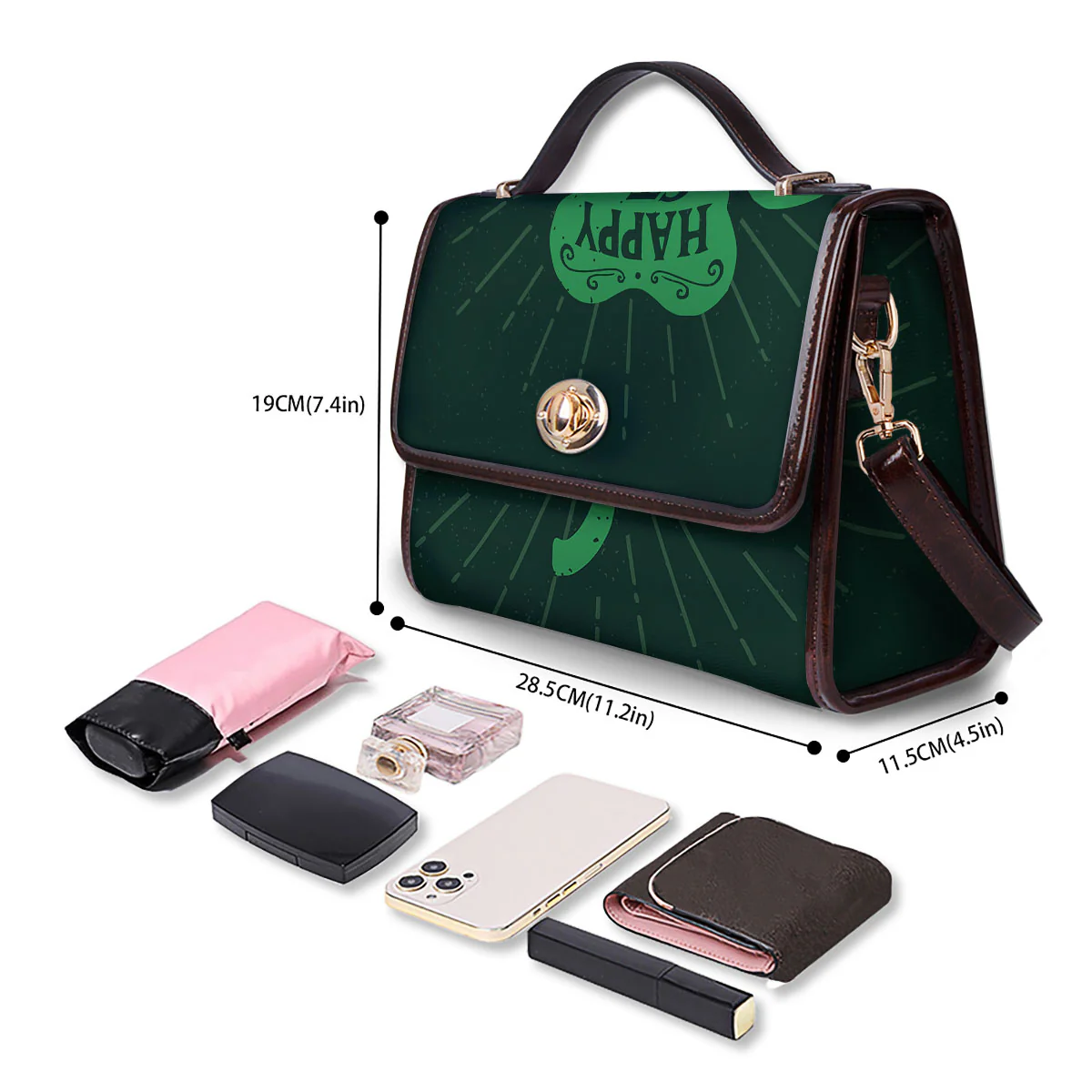 St. Patrick's Day Irish Clover Print Women's Satchel Bag - Image 4