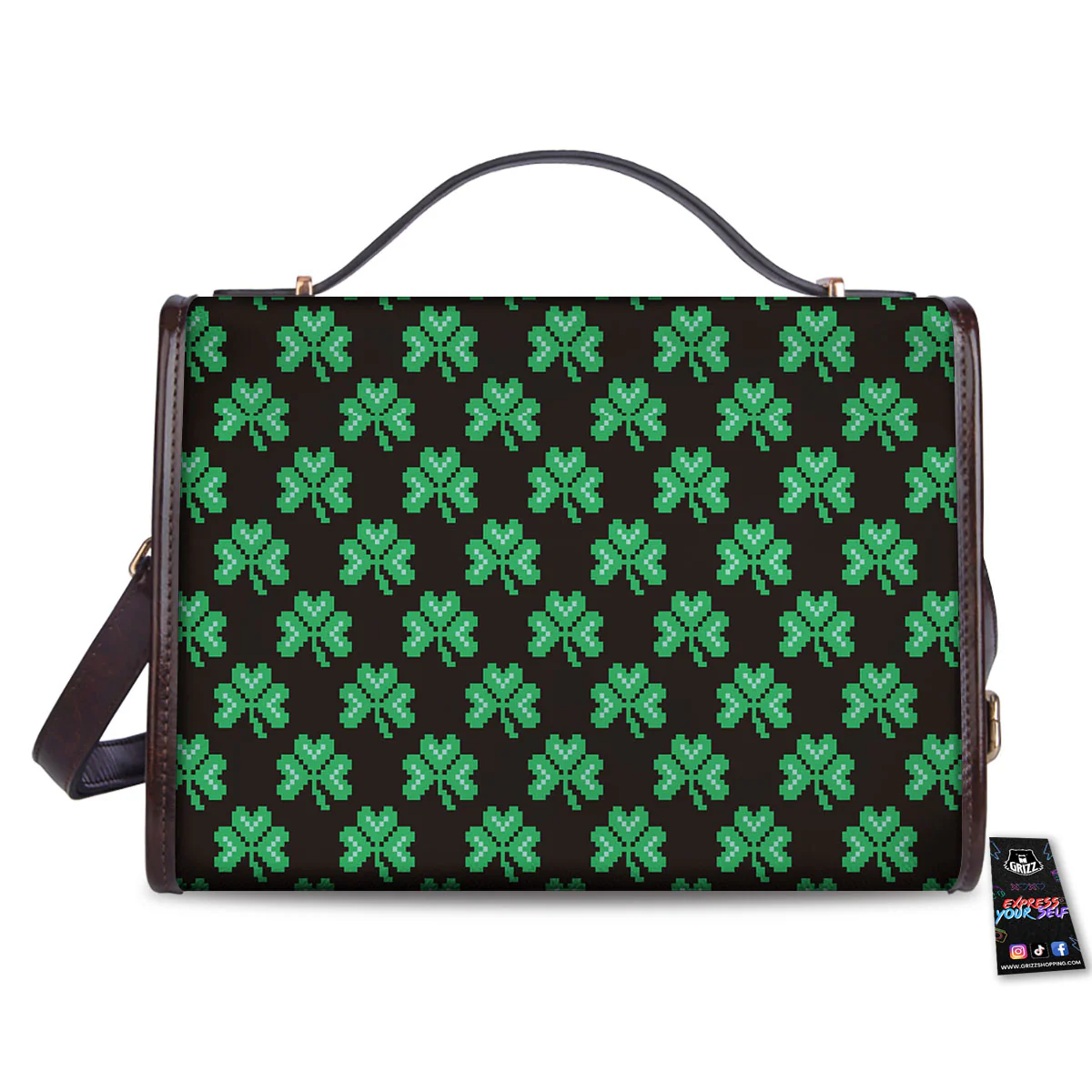 St. Patrick's Day Pixel Clover Print Pattern Women's Satchel Bag - Image 2