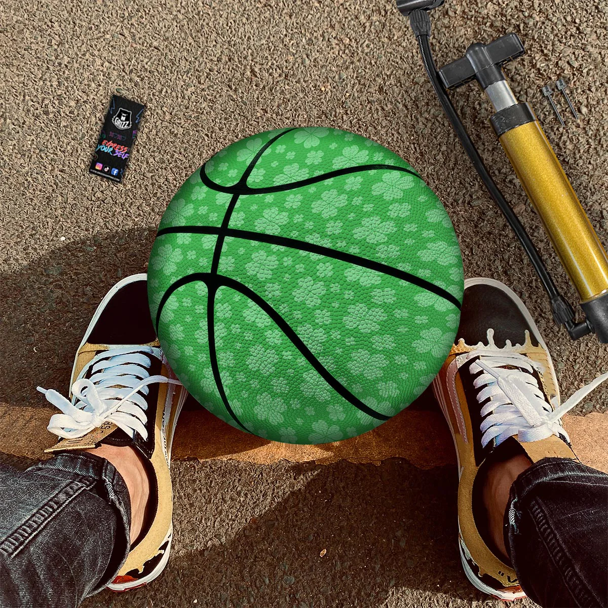 St. Patrick's Day Shamrock Leaf Print Pattern Basketball - Image 2