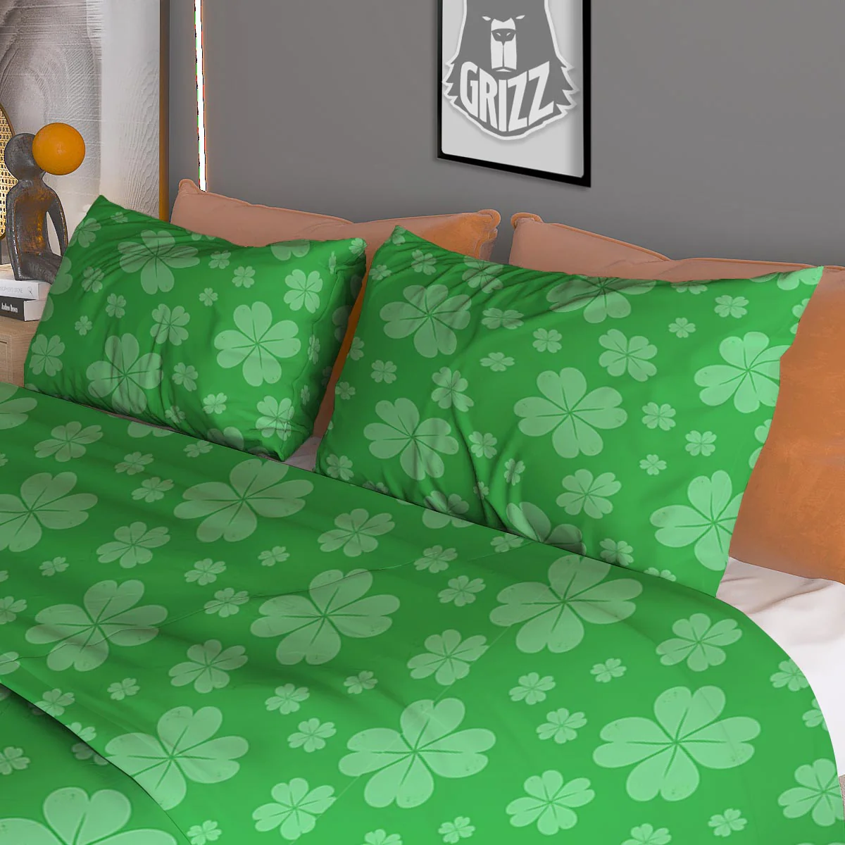 St. Patrick's Day Shamrock Leaf Print Pattern Duvet Cover Bedding Set - Image 3