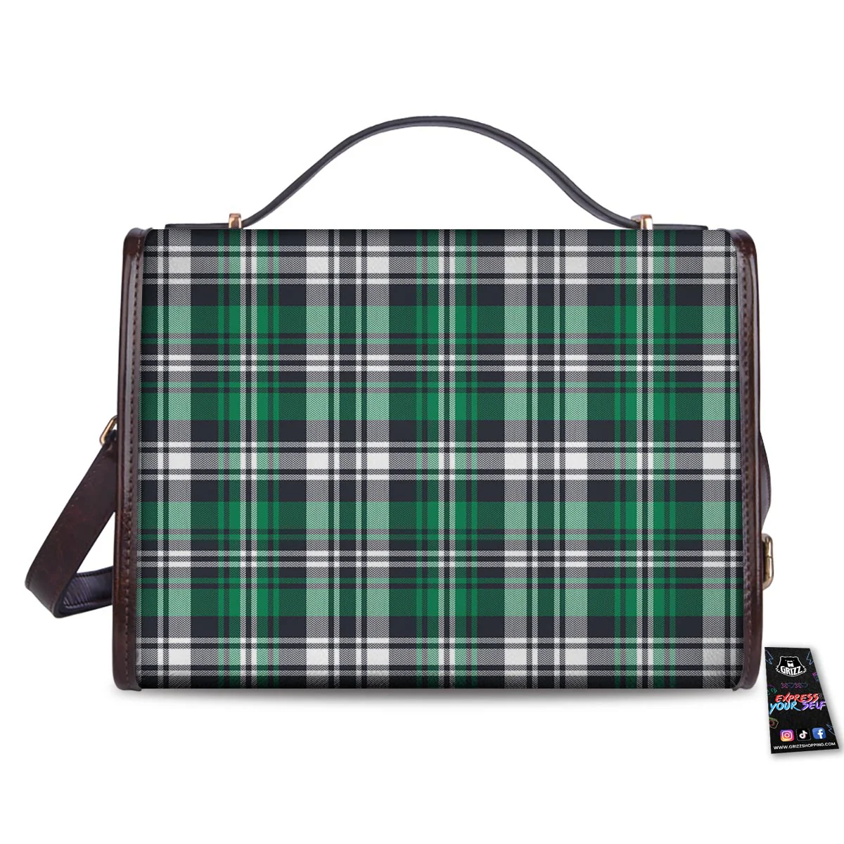 St. Patrick's Day Tartan Shamrock Print Pattern Women's Satchel Bag - Image 2