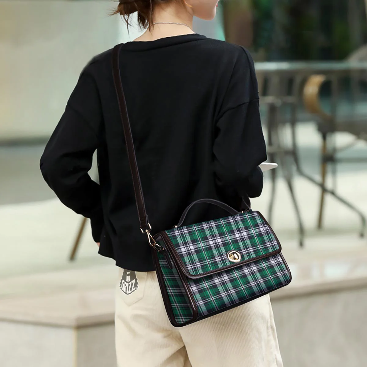 St. Patrick's Day Tartan Shamrock Print Pattern Women's Satchel Bag - Image 3