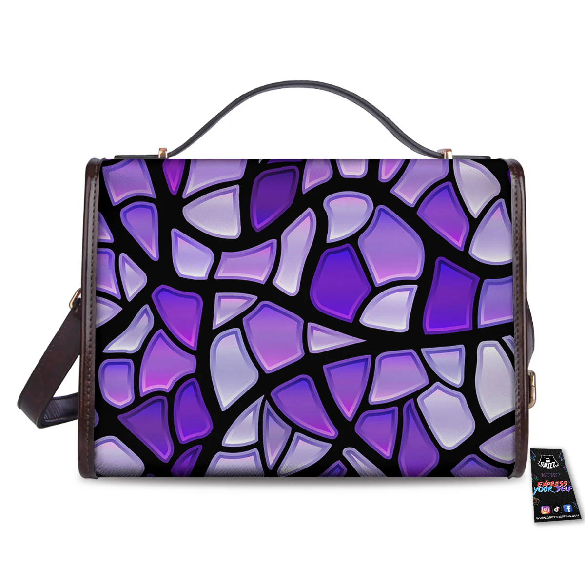 Stained Glass Mosaic Purple Print Women's Satchel Bag - Image 2