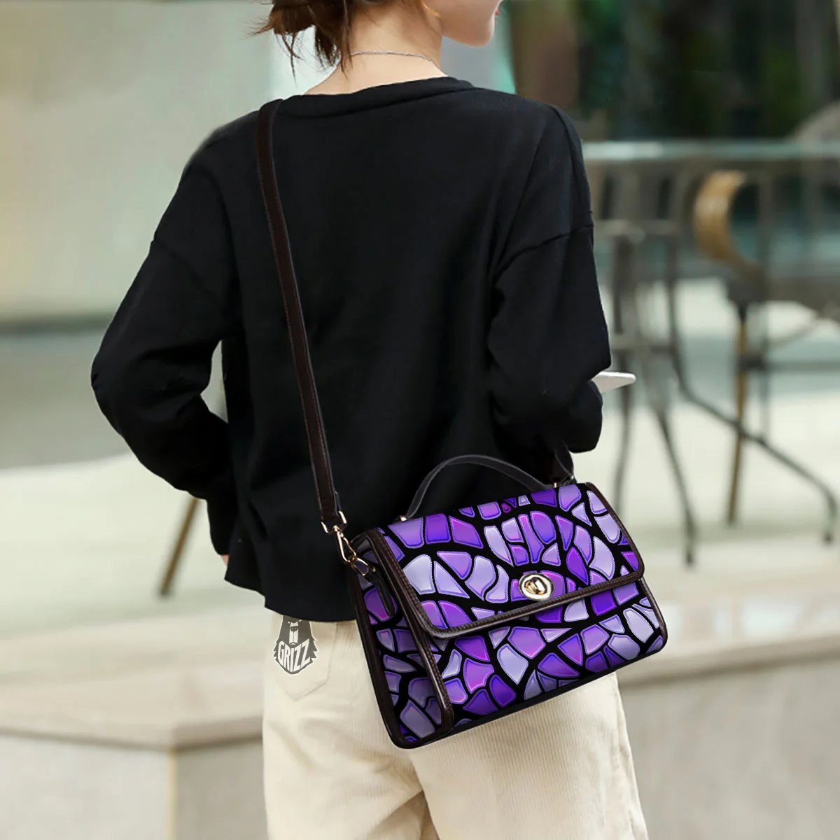 Stained Glass Mosaic Purple Print Women's Satchel Bag - Image 3