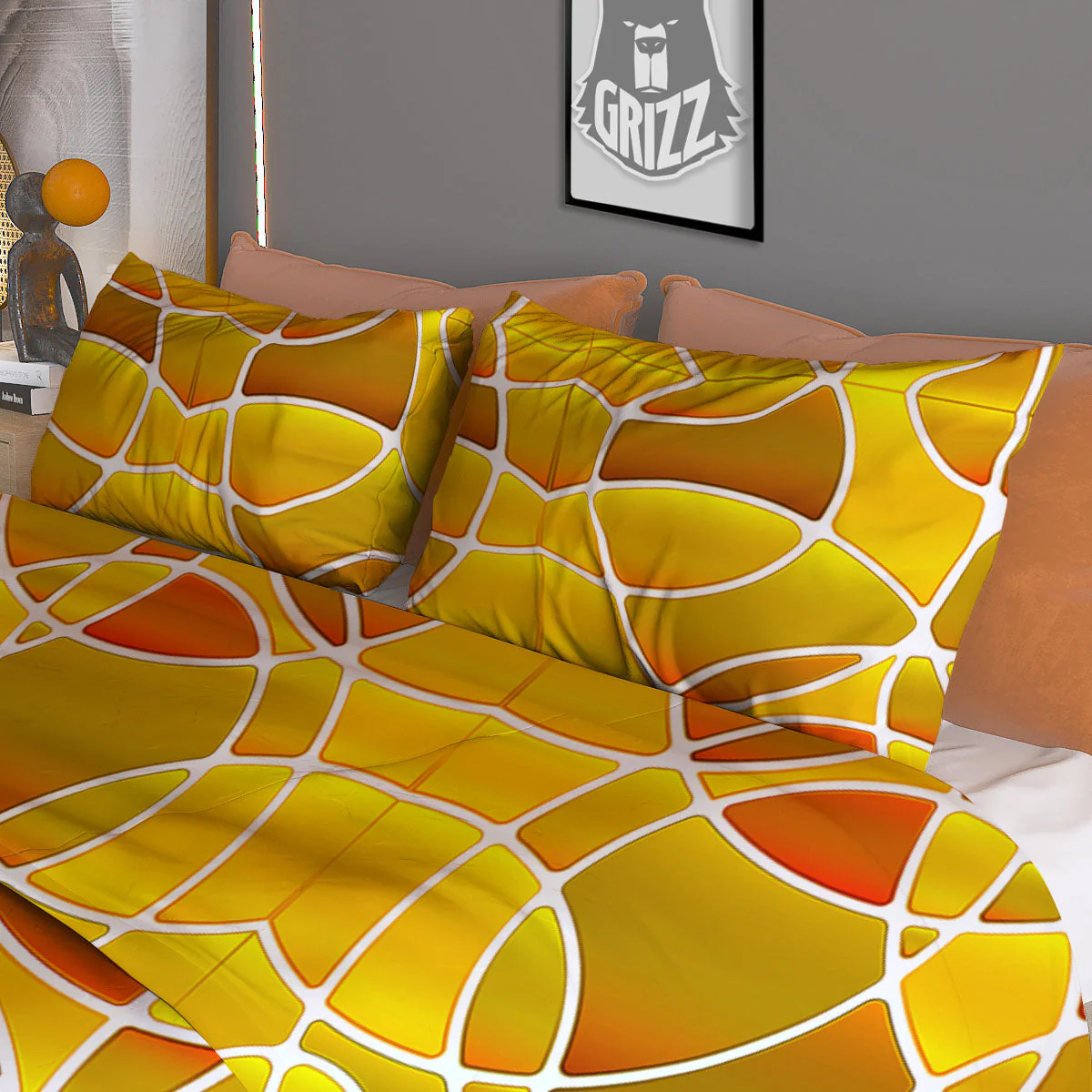 Stained Glass Mosaic Yellow Print Pattern Duvet Cover Bedding Set - Image 3