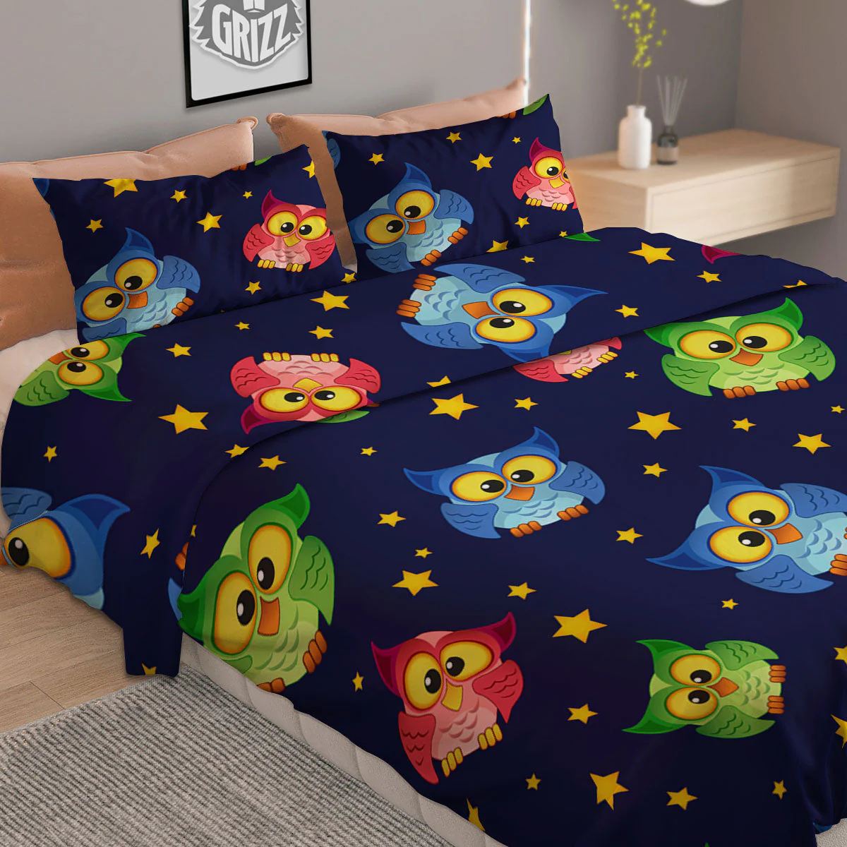 Star And Owl Print Pattern Duvet Cover Bedding Set - Image 2