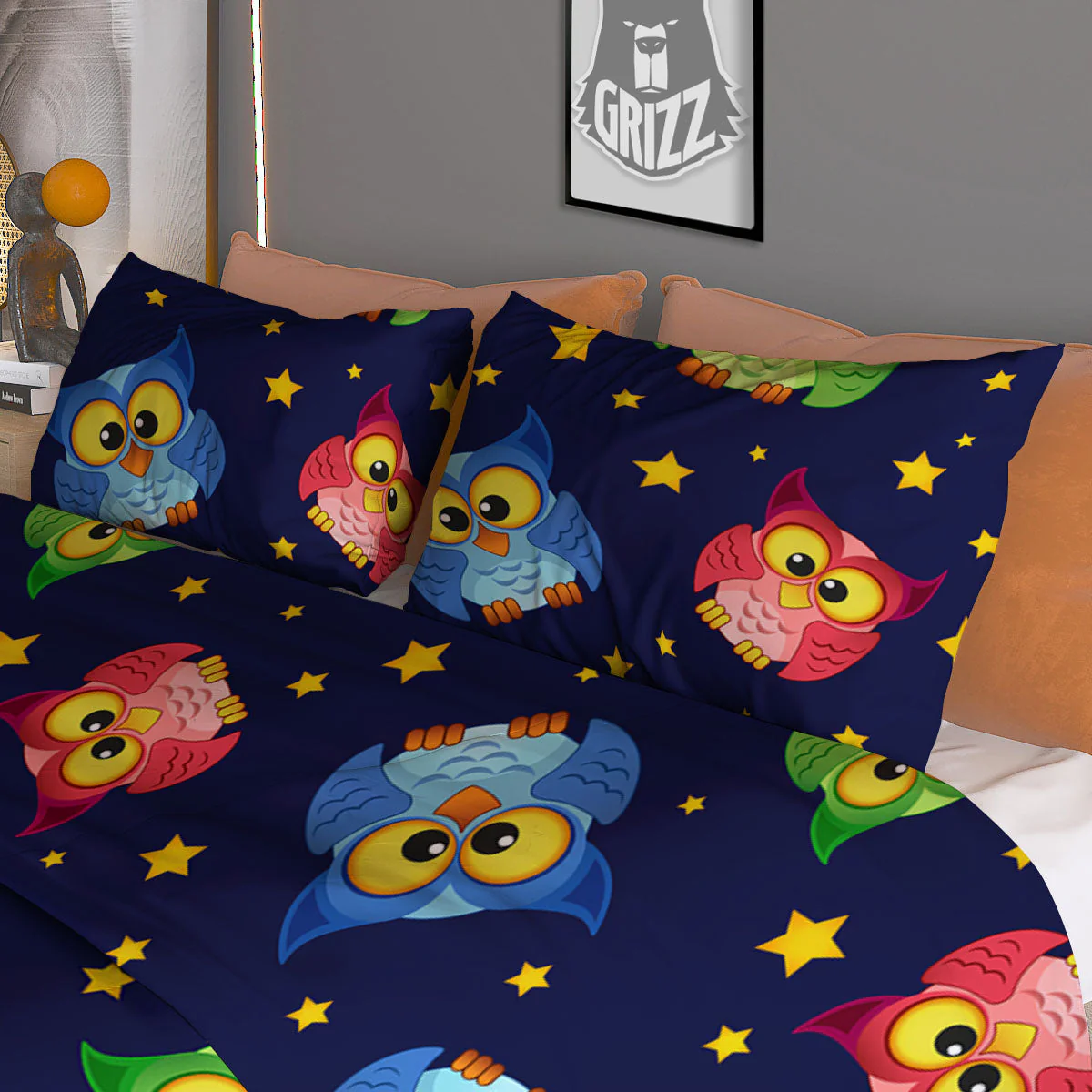 Star And Owl Print Pattern Duvet Cover Bedding Set - Image 3