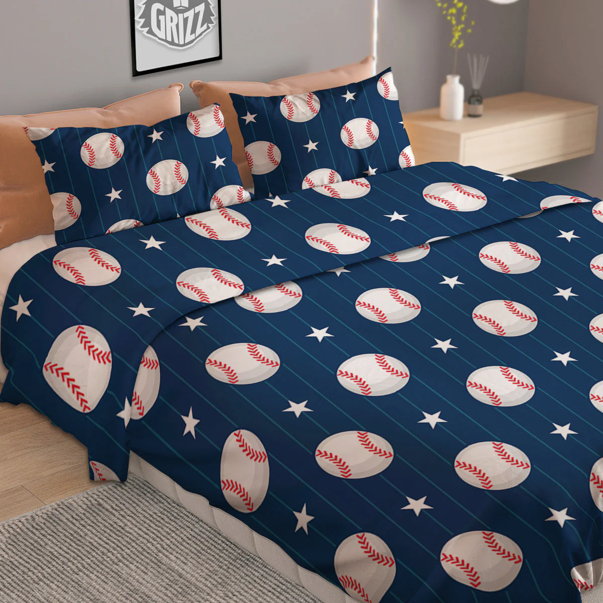 Star Baseballs Print Pattern Duvet Cover Bedding Set - Image 2