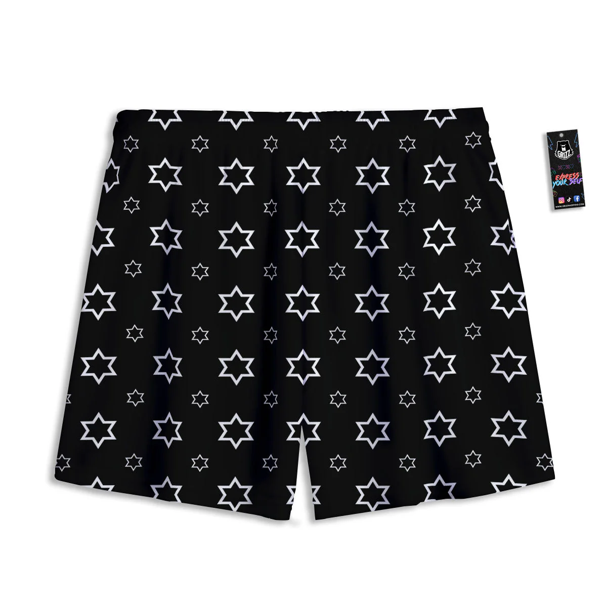 Star Black And White Print Pattern Mesh Shorts - Image 2