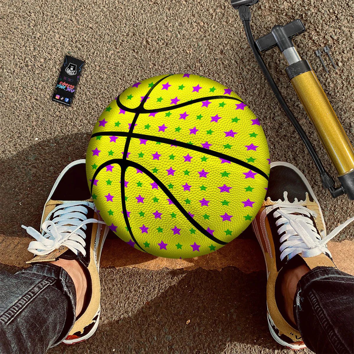 Star Mardi Gras Print Pattern Basketball - Image 2