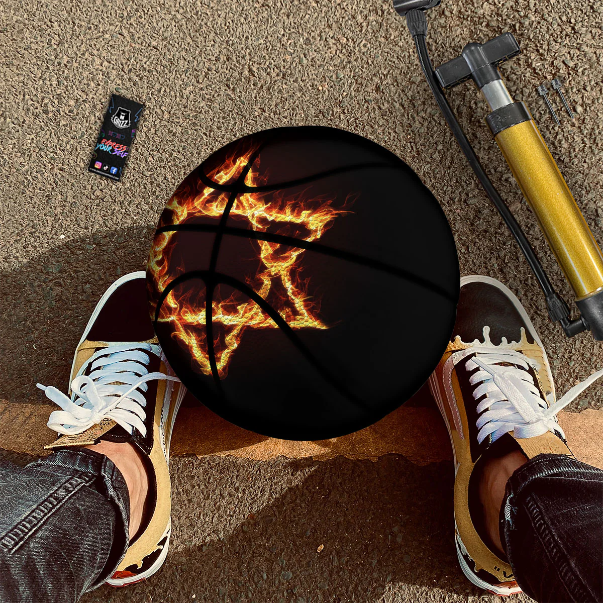 Star Of David Fiery Print Basketball - Image 2