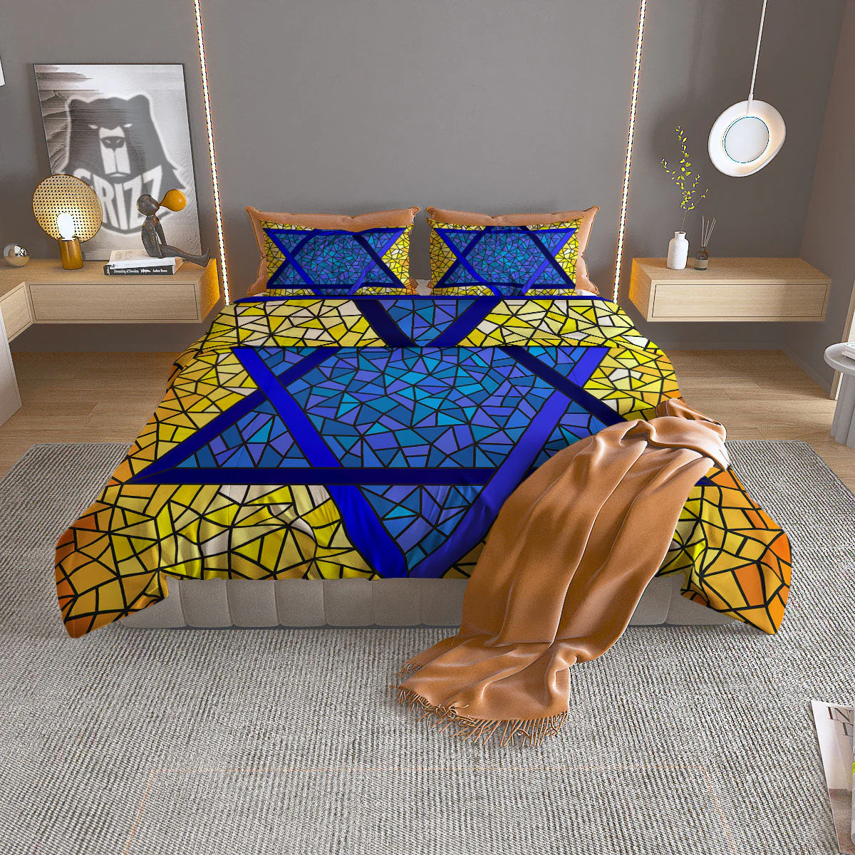 Star of David Stained Glass Print Duvet Cover Bedding Set