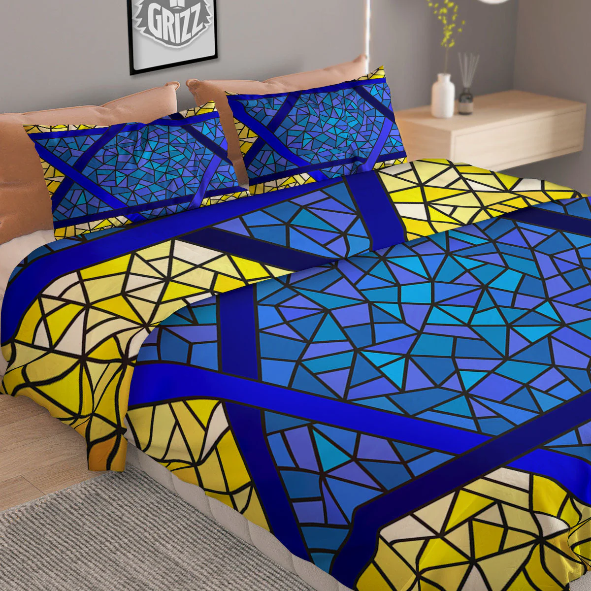 Star of David Stained Glass Print Duvet Cover Bedding Set - Image 2