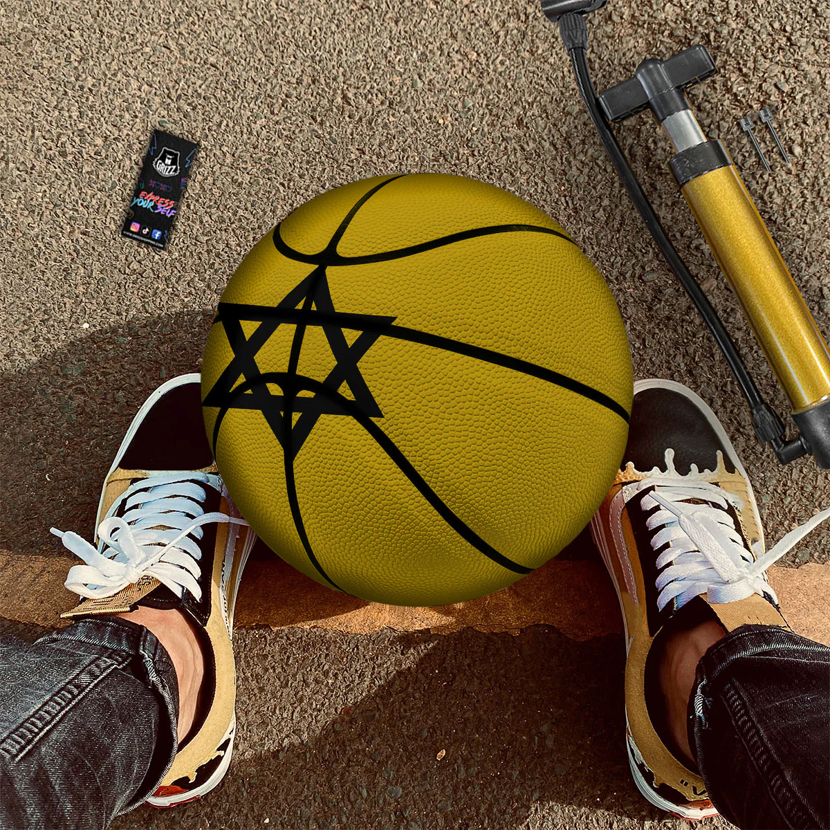 Star of David Yellow And Black Print Basketball - Image 2