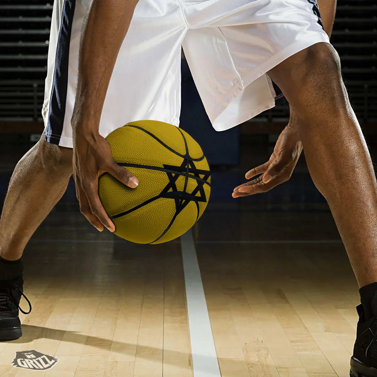 Star of David Yellow And Black Print Basketball - Image 3
