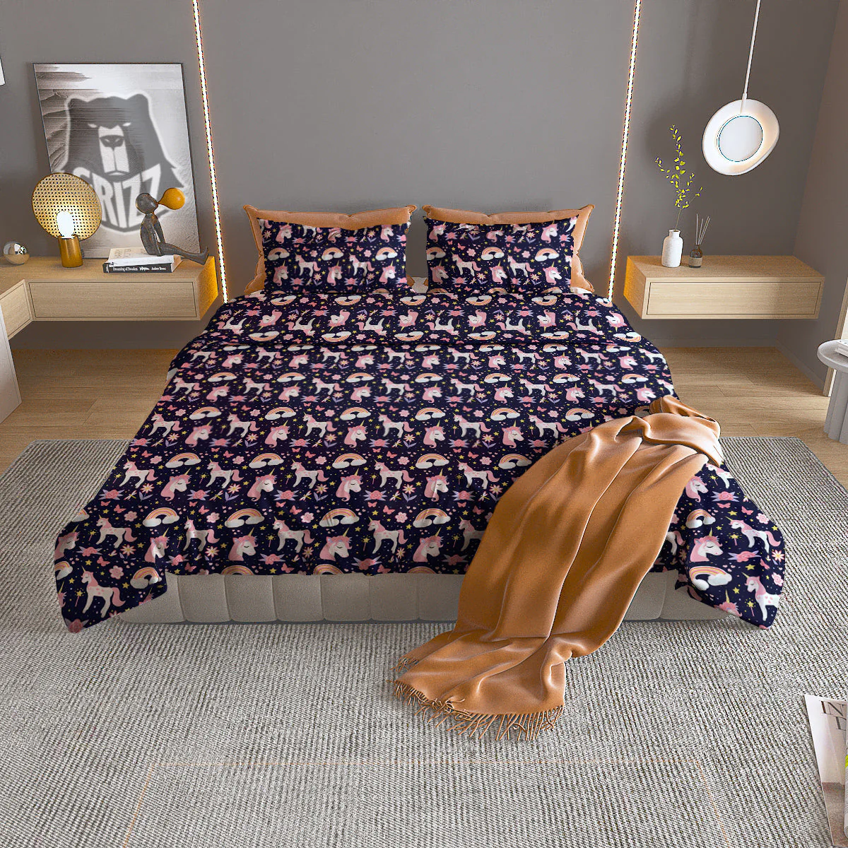Star Unicorn Cute Night Print Pattern Duvet Cover Bedding Set