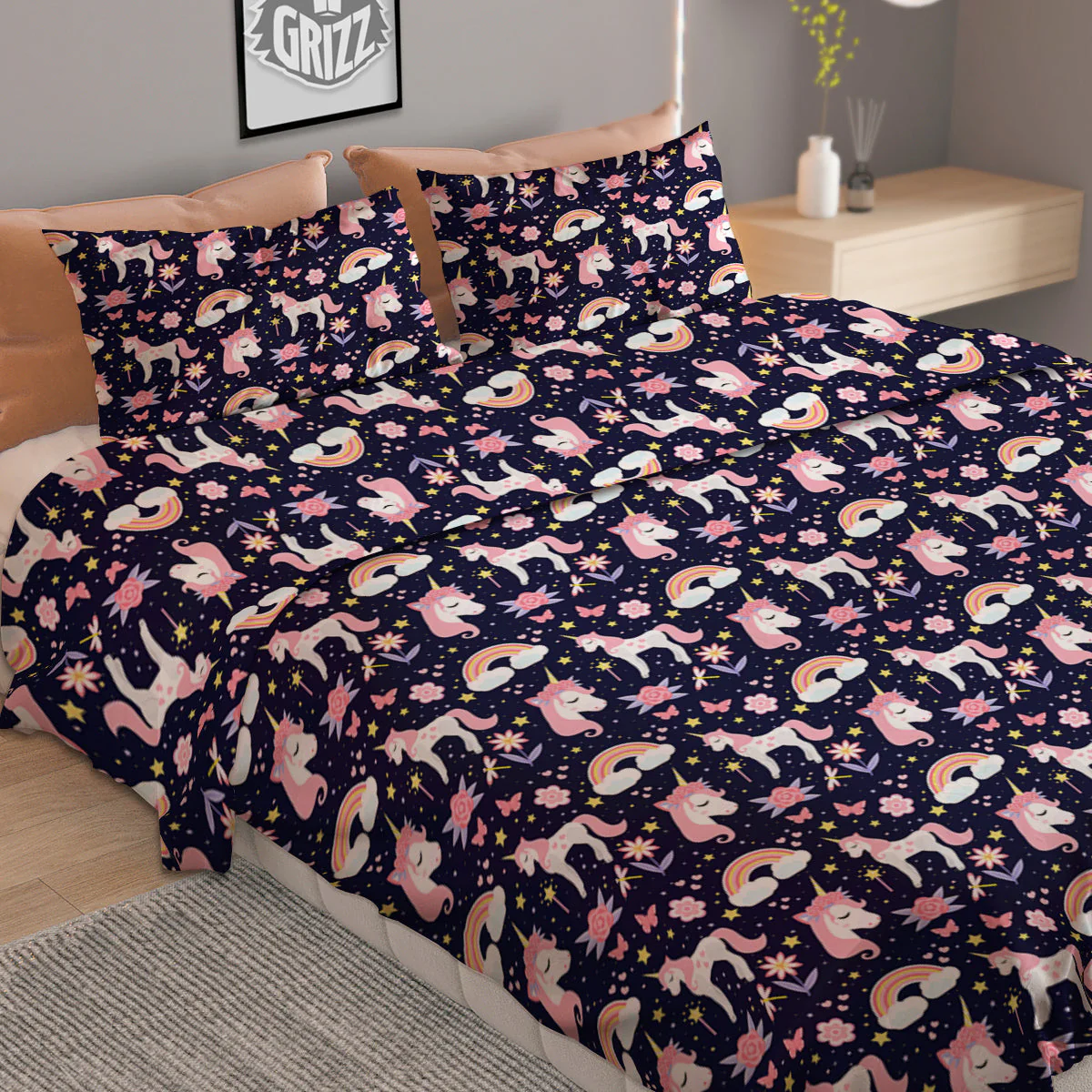 Star Unicorn Cute Night Print Pattern Duvet Cover Bedding Set - Image 2