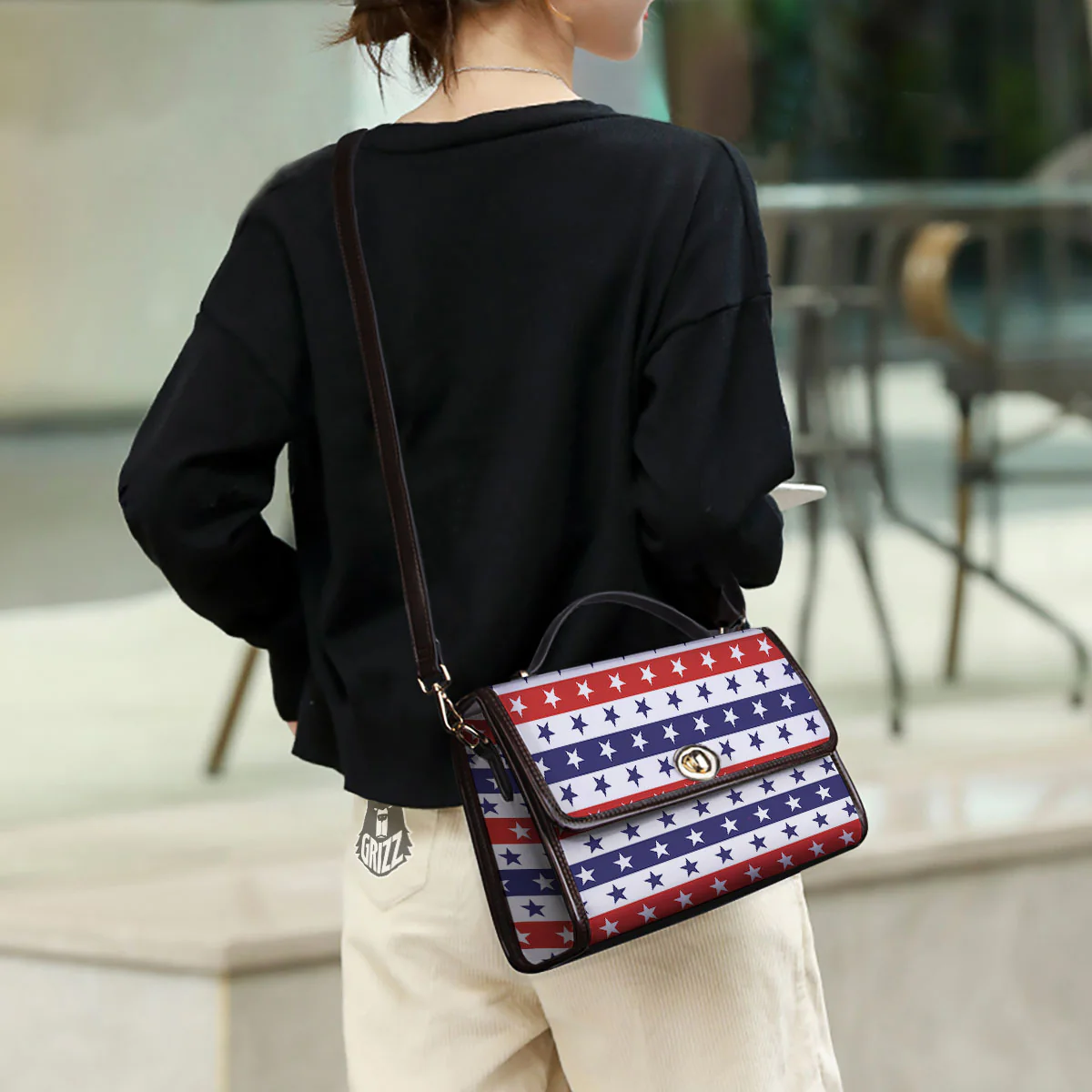 Star USA Patriotic Print Pattern Women's Satchel Bag - Image 3