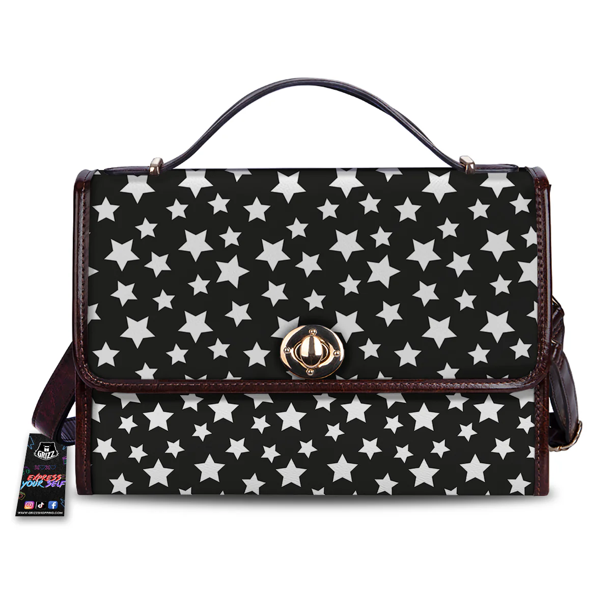 Star White And Black Print Pattern Women's Satchel Bag