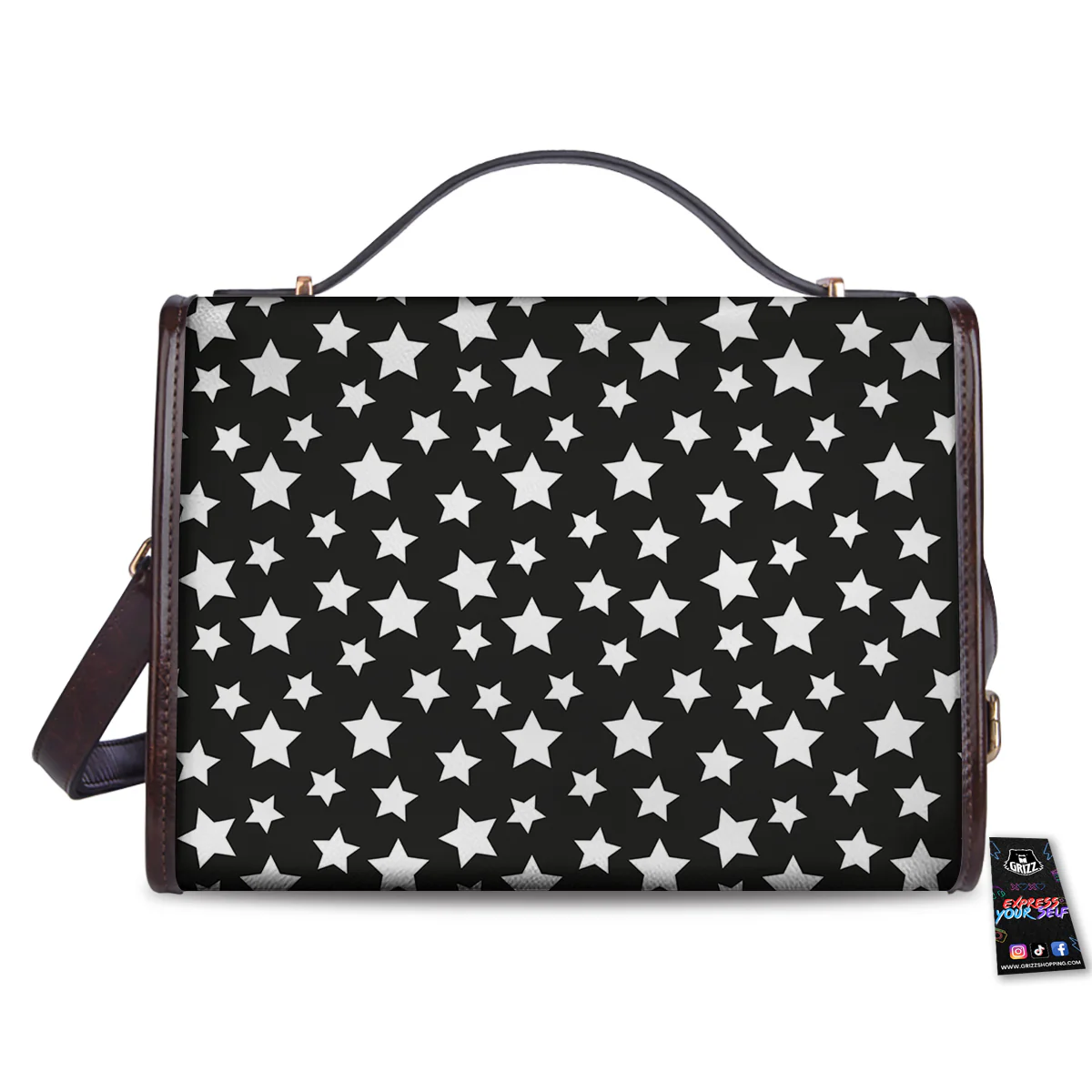 Star White And Black Print Pattern Women's Satchel Bag - Image 2