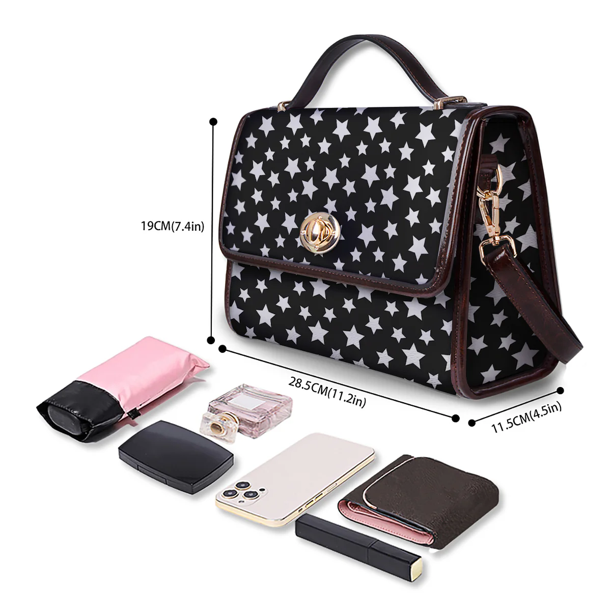 Star White And Black Print Pattern Women's Satchel Bag - Image 4