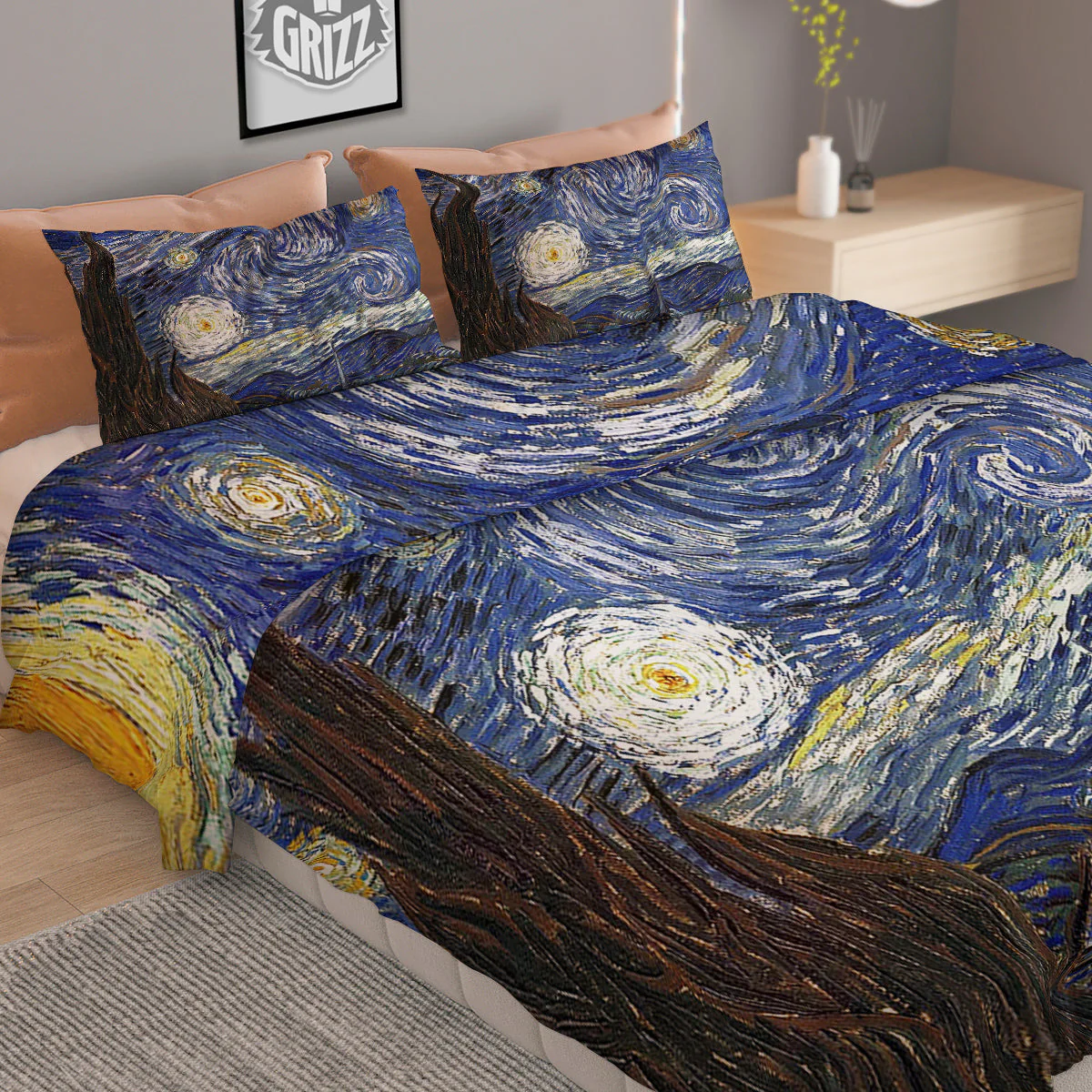 Starry Night Print Duvet Cover Bedding Set - Image 2