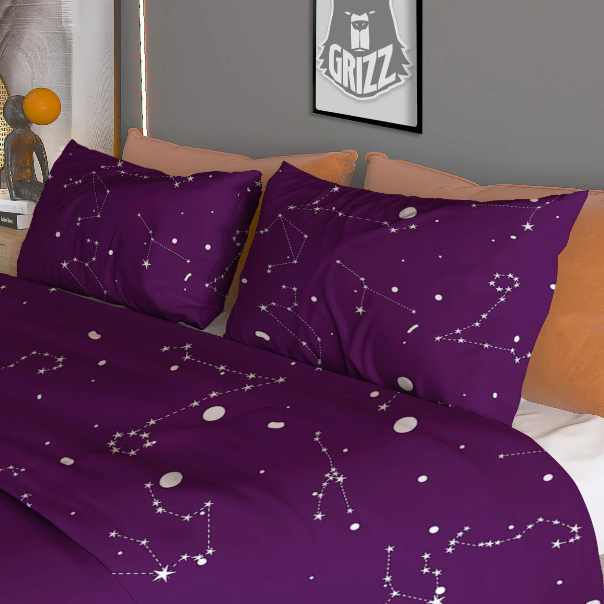 Stars Purple Zodiac Print Pattern Duvet Cover Bedding Set - Image 3