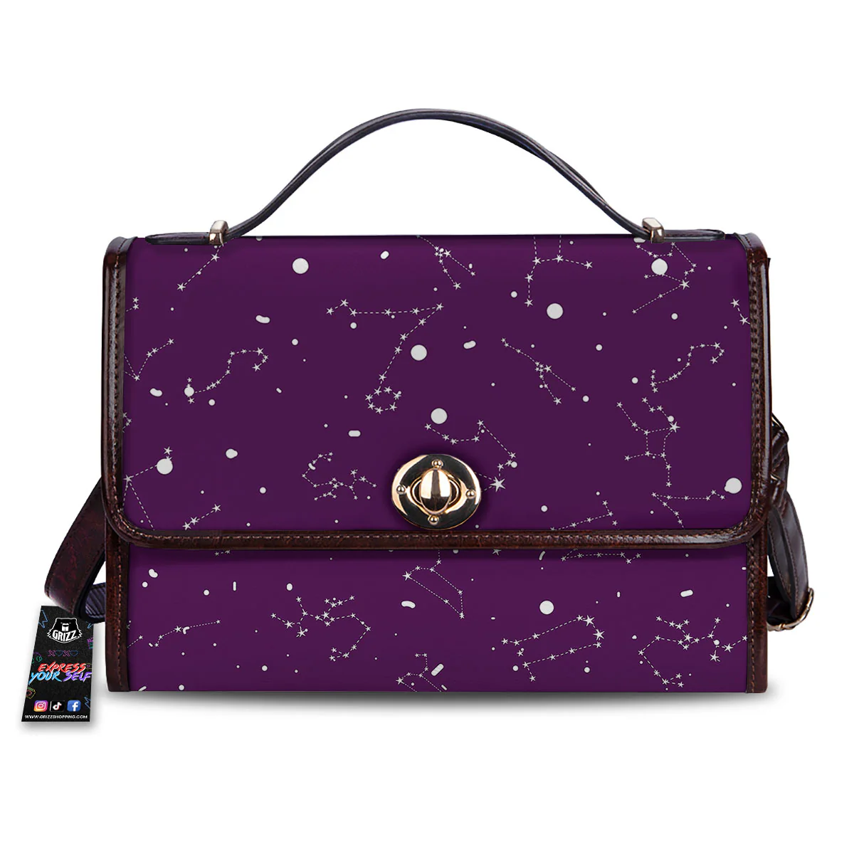 Stars Purple Zodiac Print Pattern Women's Satchel Bag