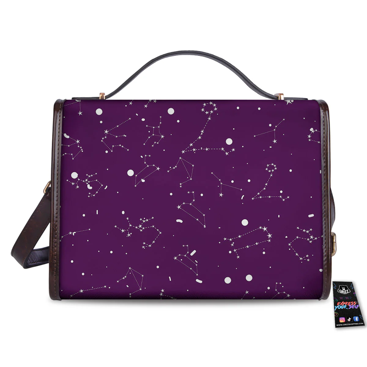 Stars Purple Zodiac Print Pattern Women's Satchel Bag - Image 2