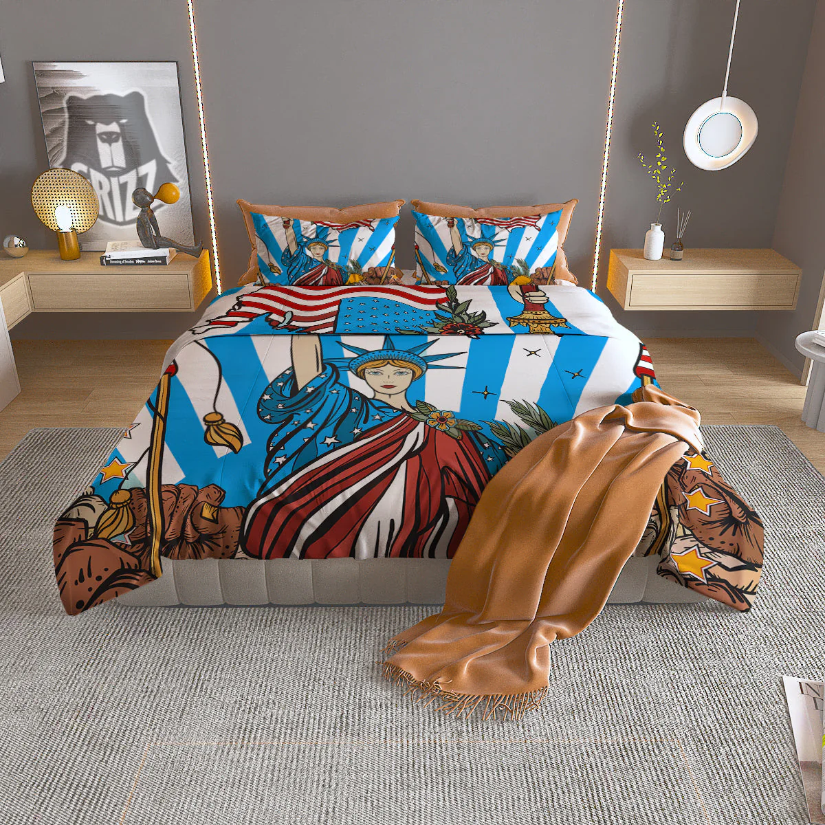 Statue Of Liberty USA Print Duvet Cover Bedding Set