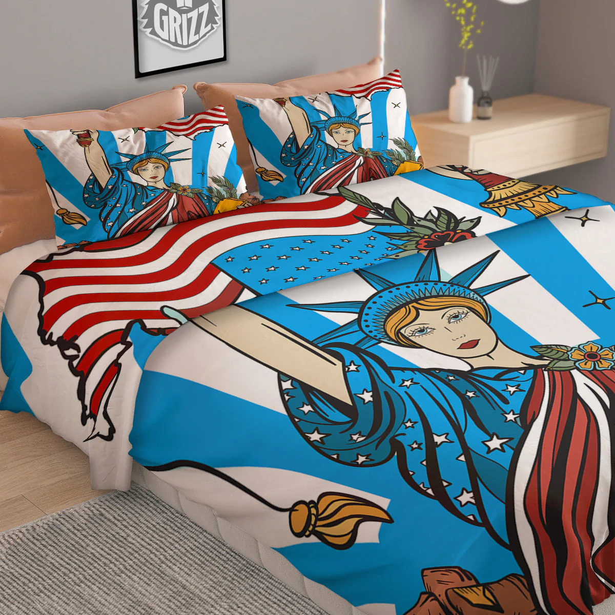 Statue Of Liberty USA Print Duvet Cover Bedding Set - Image 2