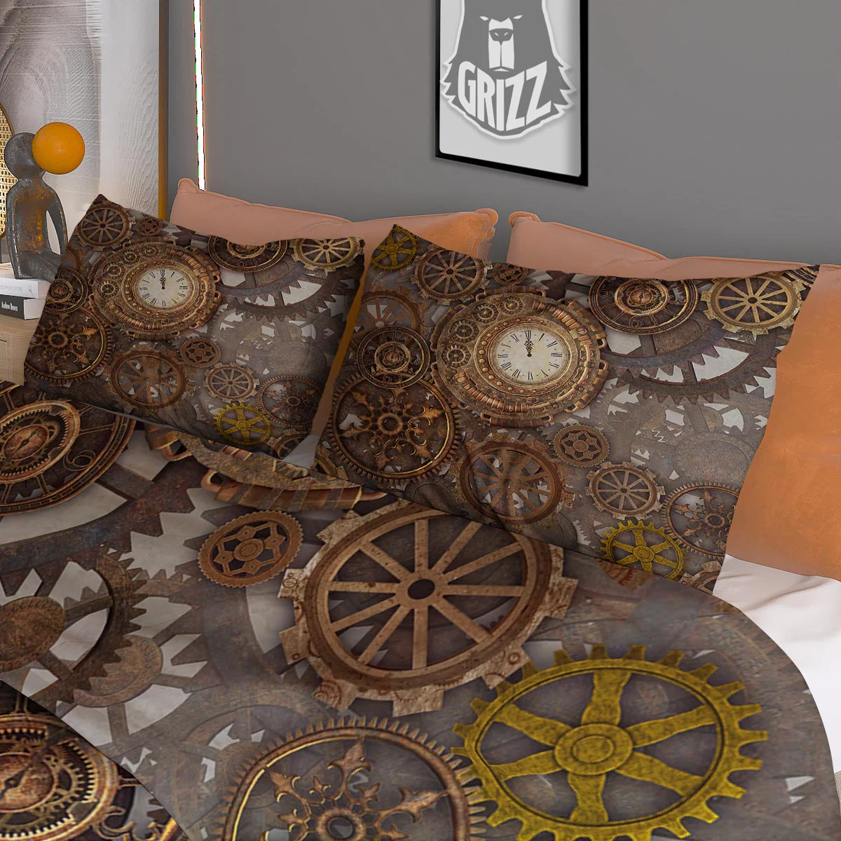 Steampunk Gears Clock Print Duvet Cover Bedding Set - Image 3
