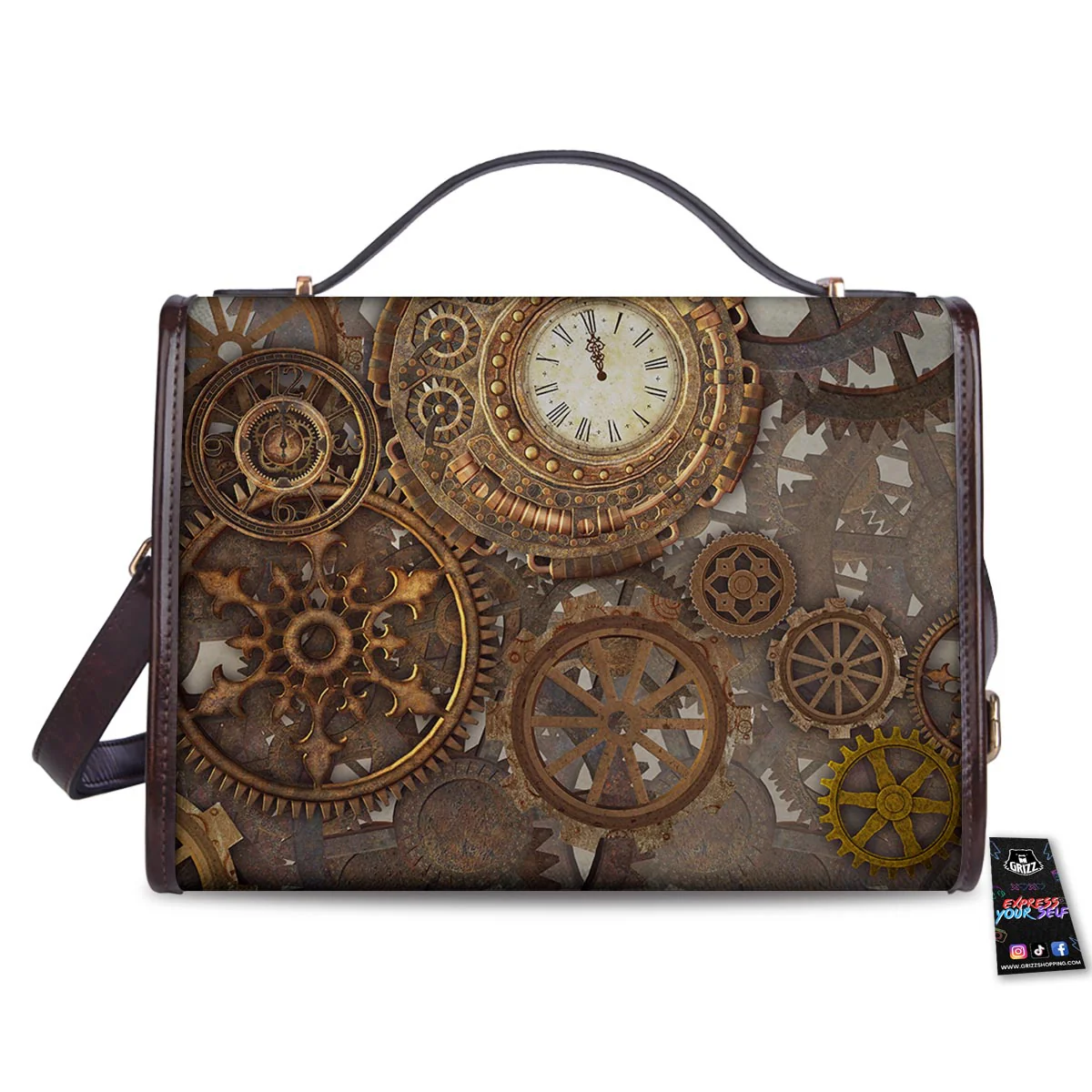 Steampunk Gears Clock Print Women's Satchel Bag - Image 2