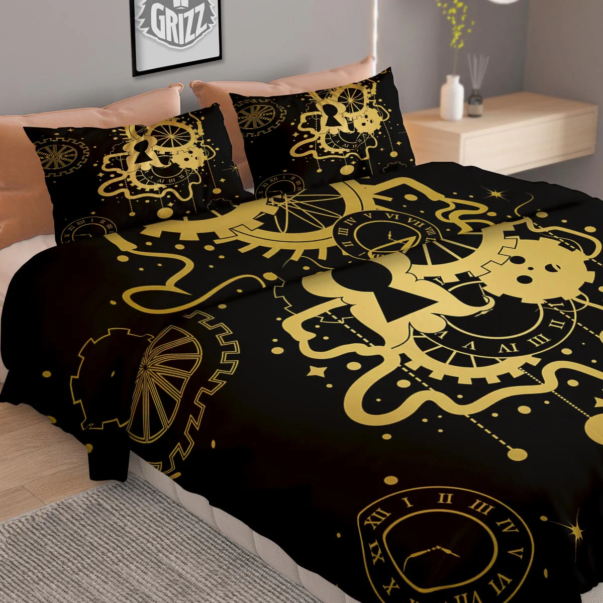 Steampunk Gears Metal Print Duvet Cover Bedding Set - Image 2
