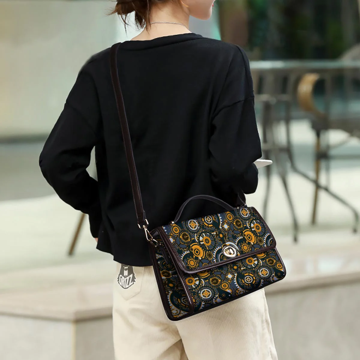 Steampunk Gears Print Pattern Women's Satchel Bag - Image 3